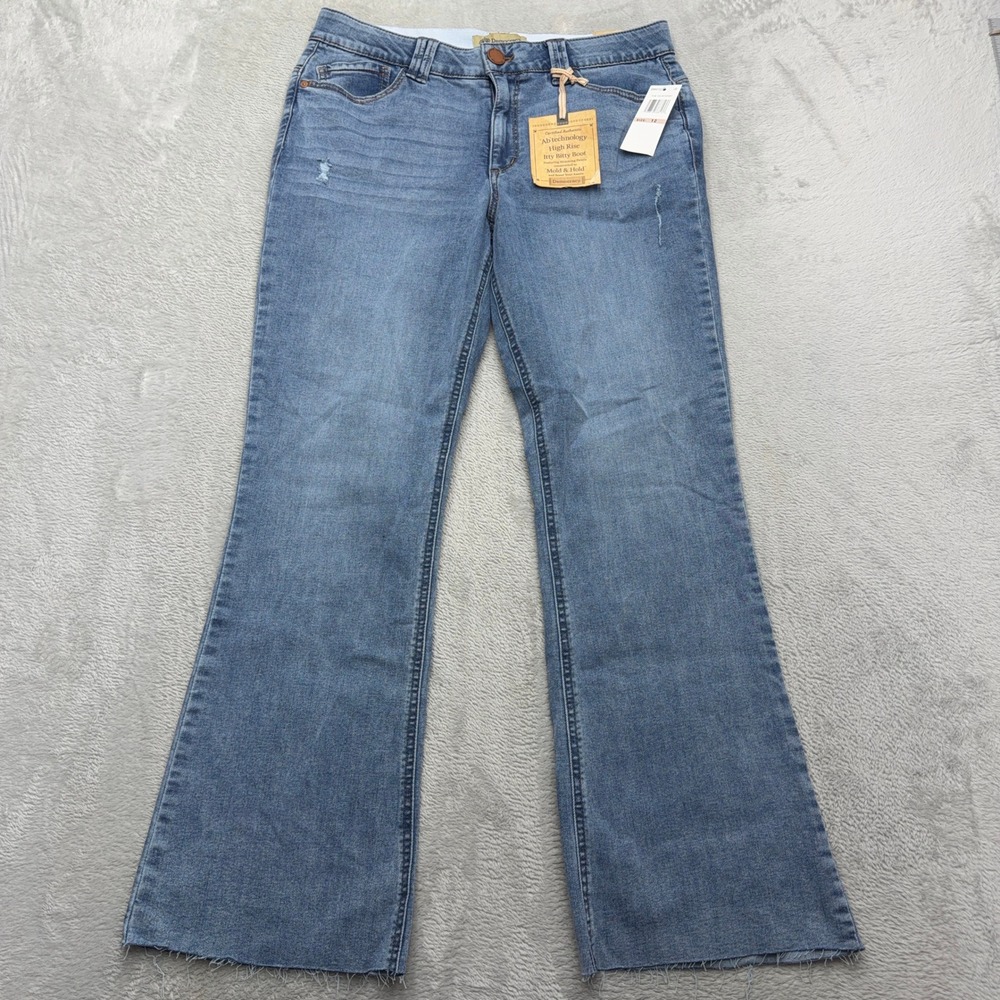 NEW Democracy Jeans Women 12 Blue Itty Bitty Boot Abtechnology High Rise Raw Hem